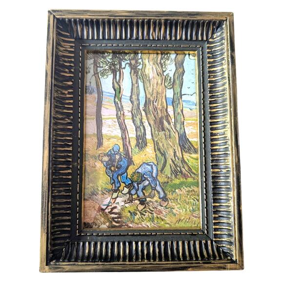 Vintage Framed Vincent Van Gogh The Diggers Print Art Picture 5.75 X 7.75 Inches - Picture 1 of 2